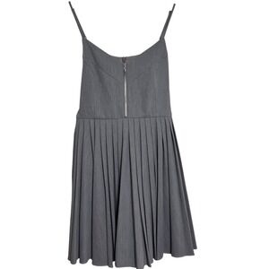 J.ING Mini Dress Gray Small Sleeveless Menswear Inspired Pleated Fit Flare
